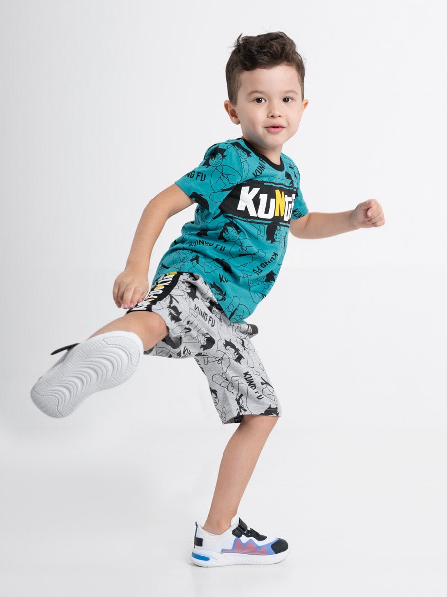 CWKB 62815-40-283 - Cherubino boys green t-shirt with kung fu master print - model1