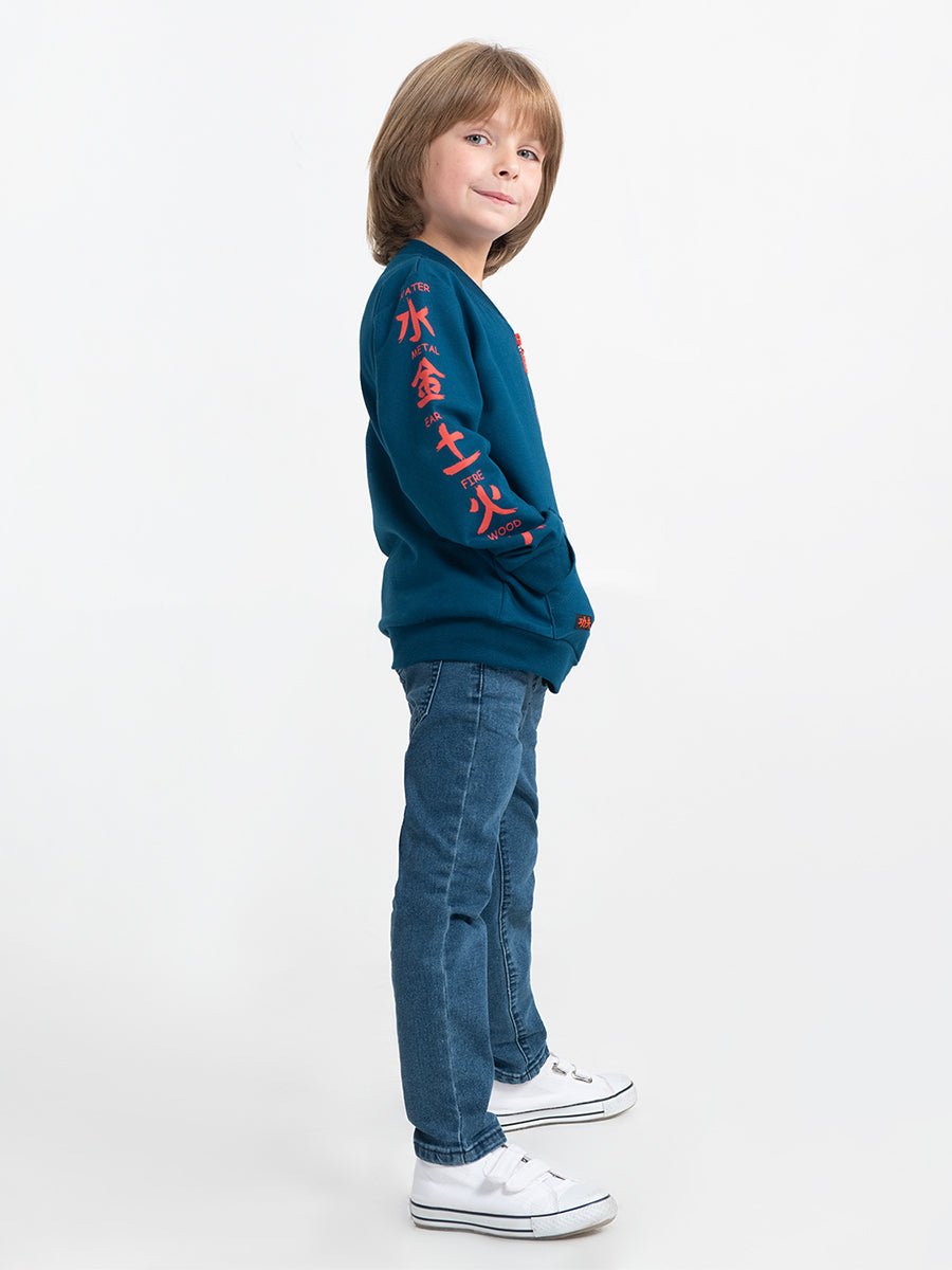 Boys Dark Blue Hoodie with Kung Fu Master Print