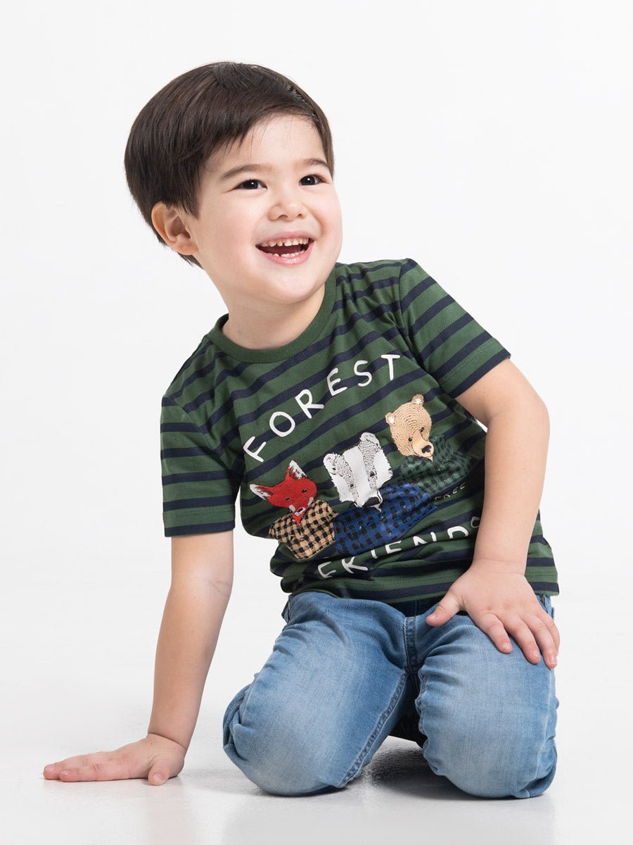 Boys Khaki T-shirt with Forest Friends Print