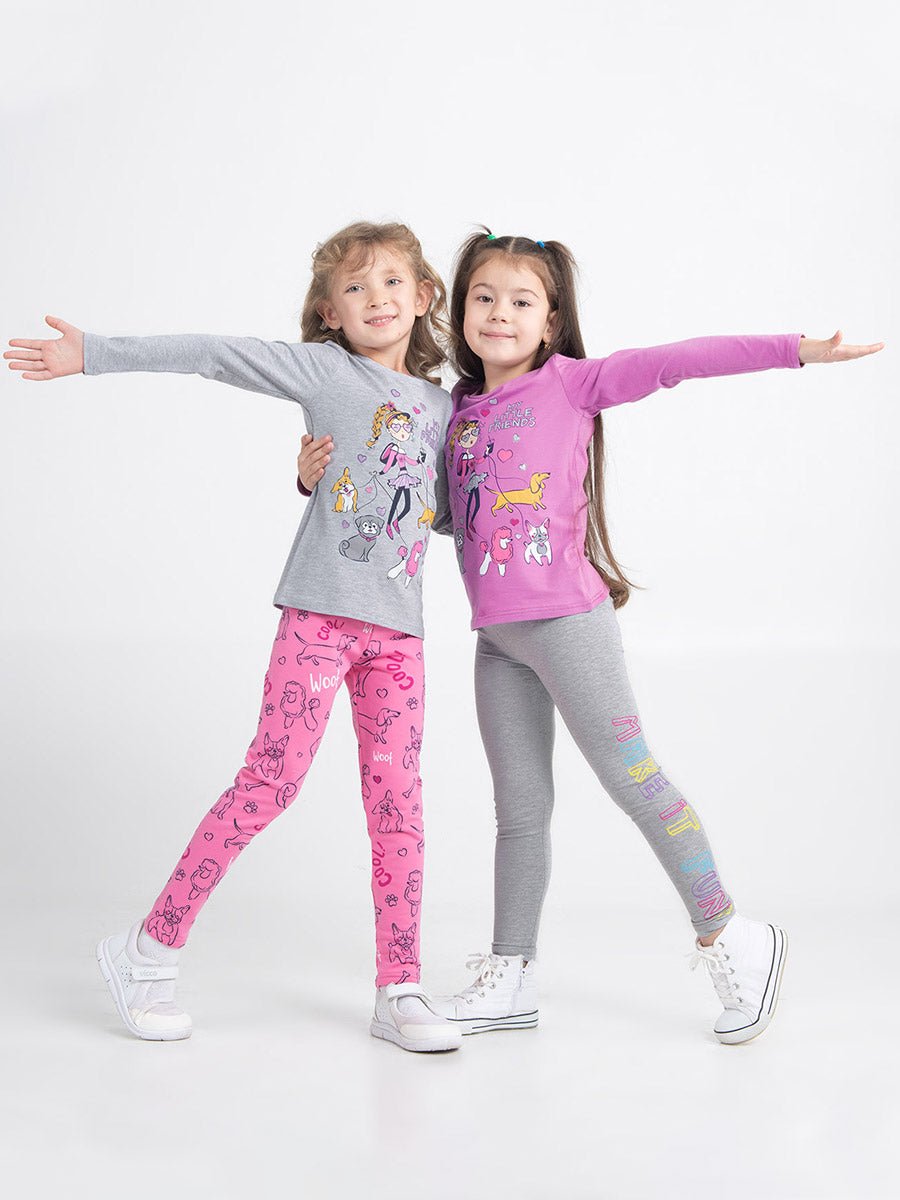 Girls Grey Long Sleeve T-shirt with Little Friends Print