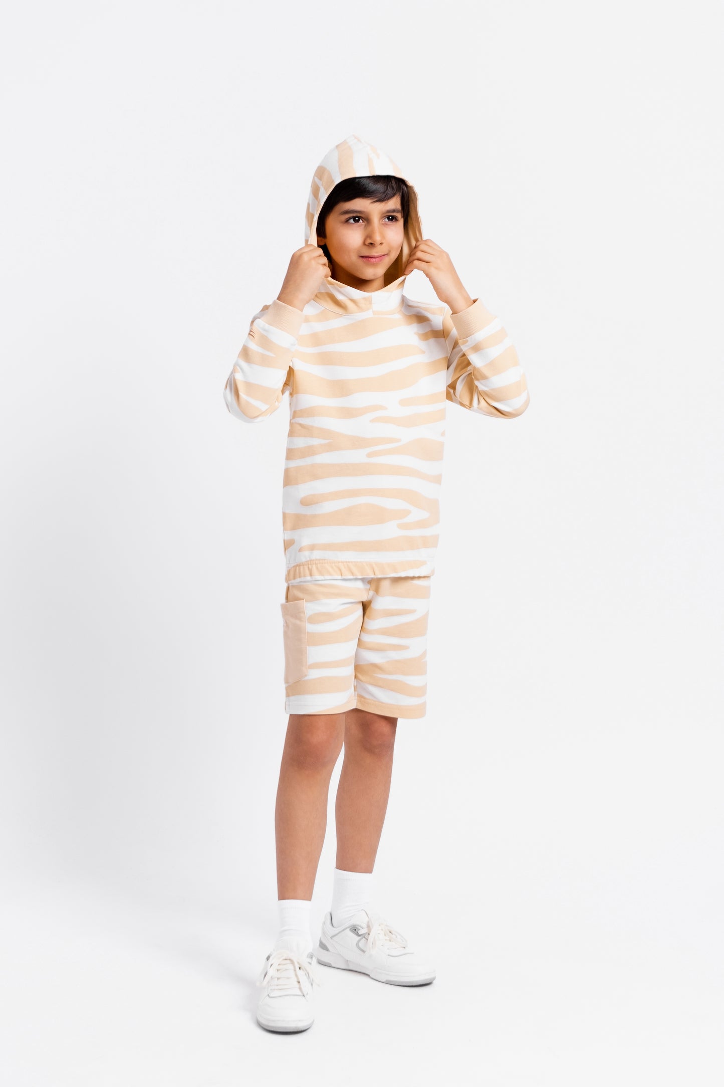 Hoodie Sweatshirt in (Neutral Zebra) Pattern - Ecru