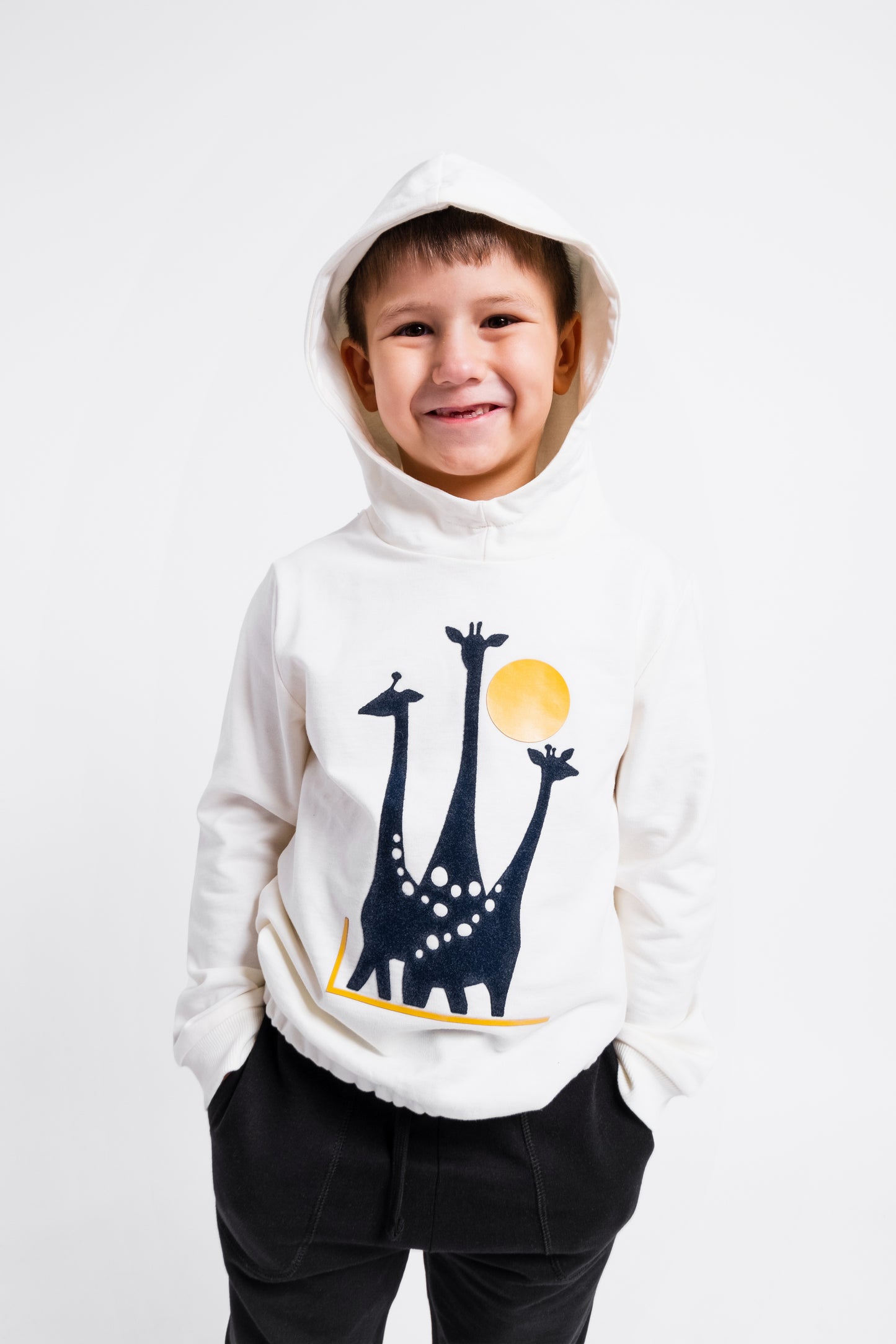 Hoodie Sweatshirt with (Giraffe Family) Graphic - White