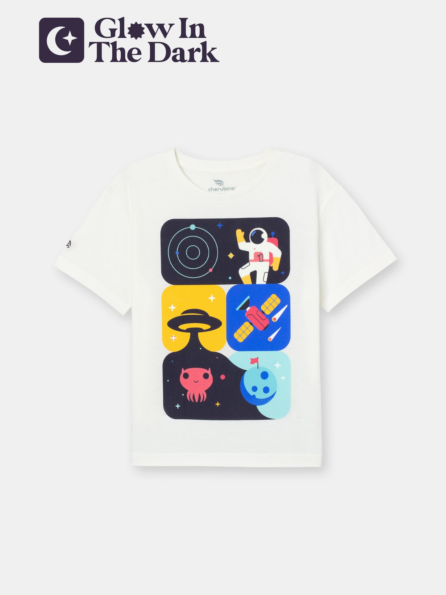 Short Sleeve T-Shirt with (Alien) Glow-in-the-Dark Graphic - White