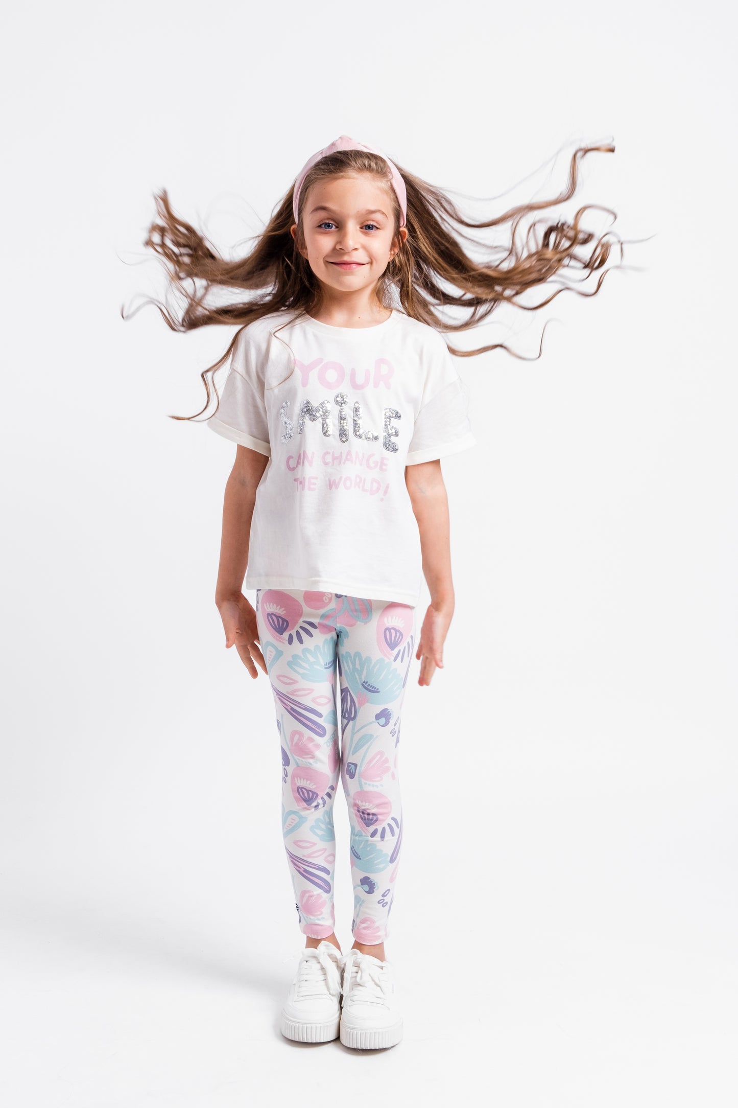 Cherubino "Soft Petals" Cozy Watercolor Floral Leggings for Girls