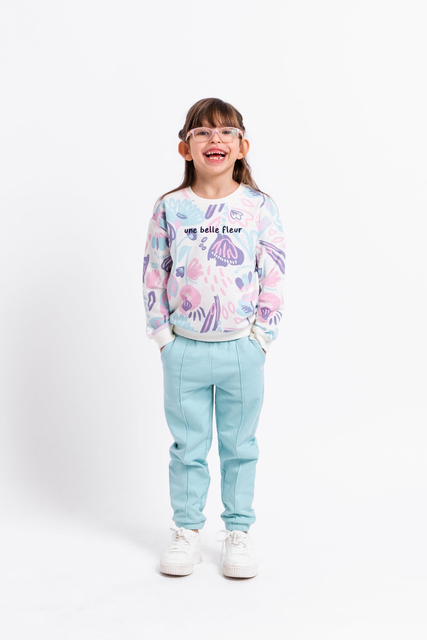 Patterned Sweatshirt (in Watercolor Floral) with embroidery - Ecru