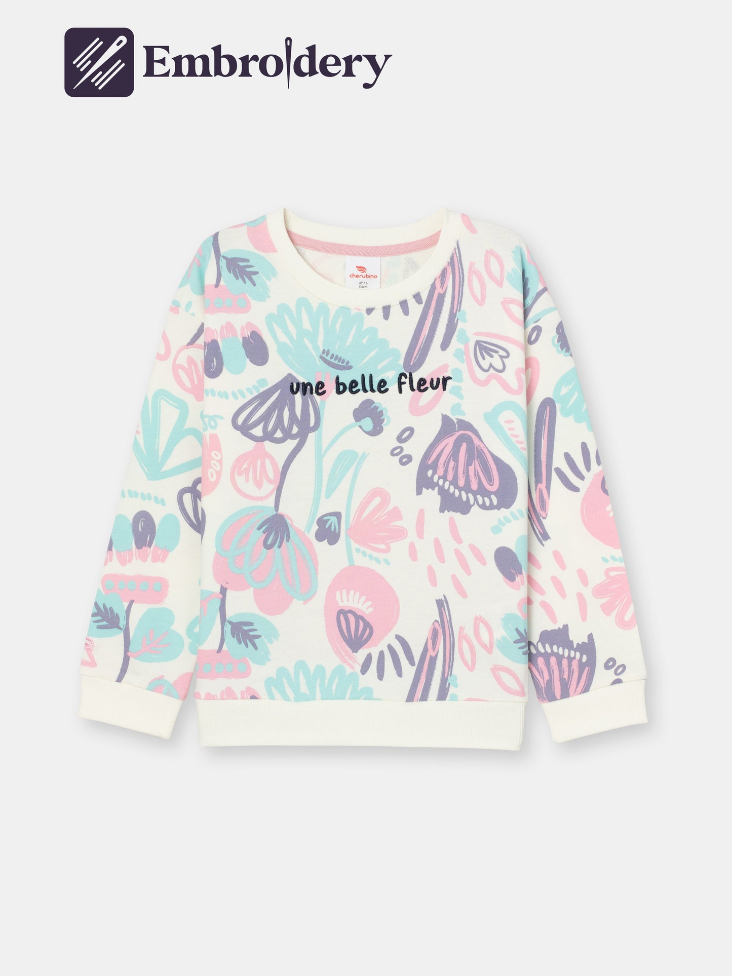 Patterned Sweatshirt (in Watercolor Floral) with embroidery - Ecru