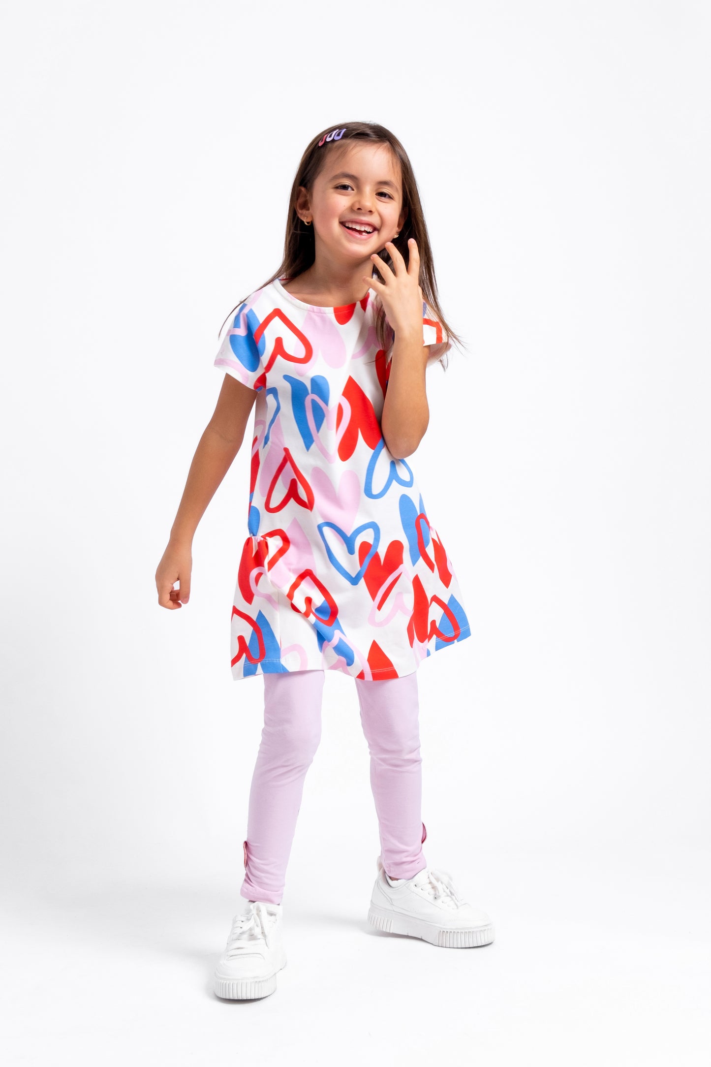 Cherubino "A-Line Charm" Heart Print Dress for Girls in Multicolor