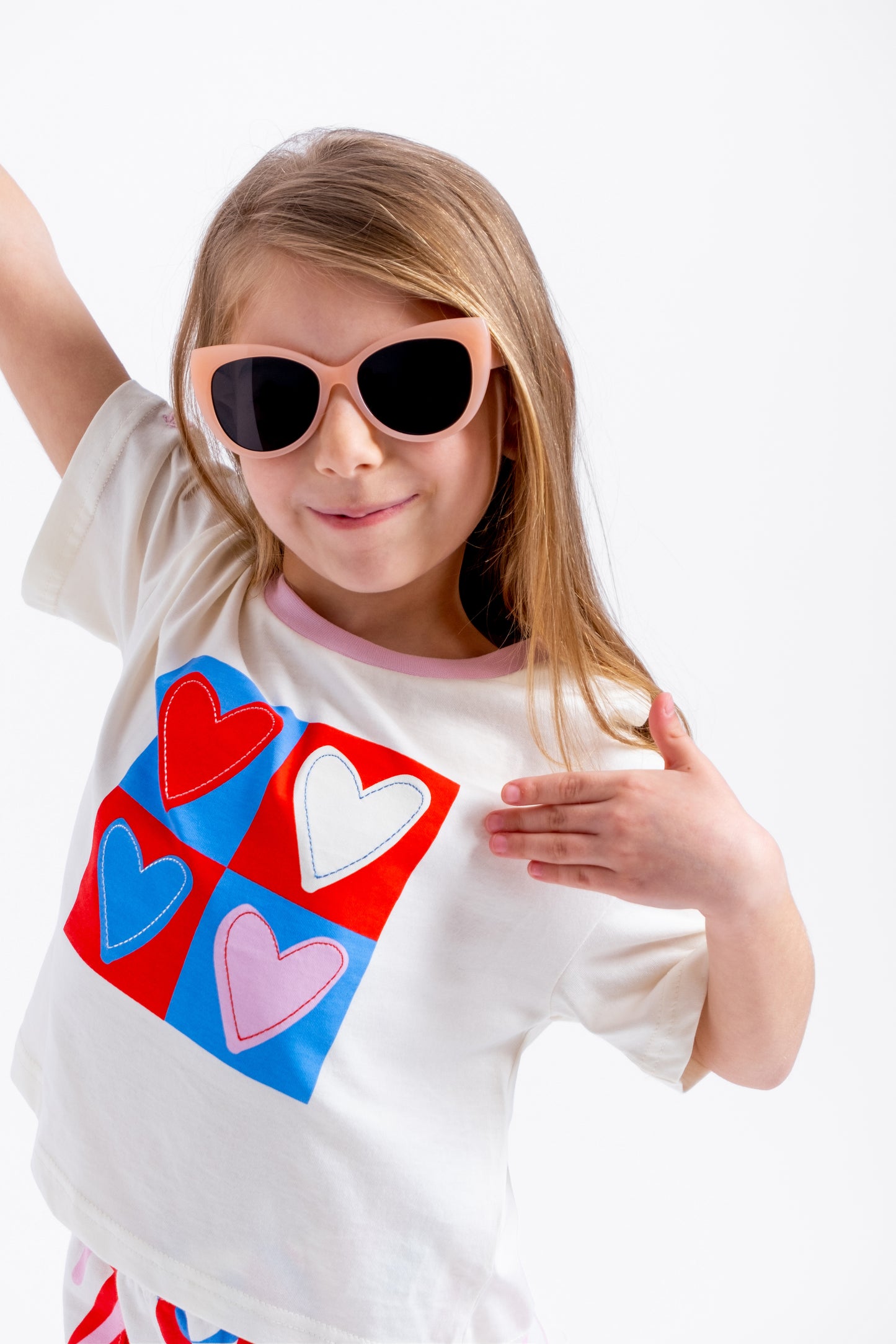 Boxy Short Sleeve T-Shirt with (Heart) Graphic and Embroidery - Ecru