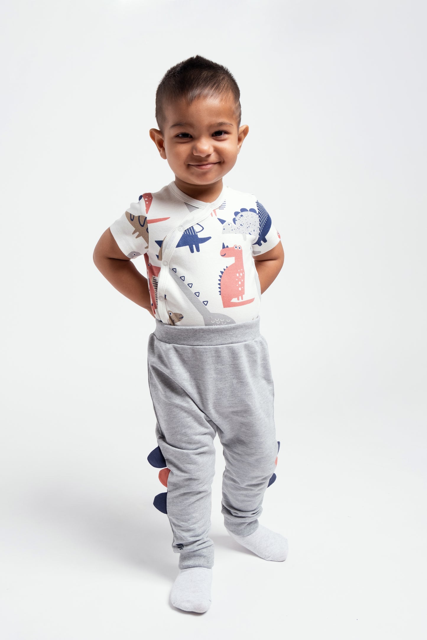 Roarsome Dino Joggers for Toddlers - Light Grey Melange