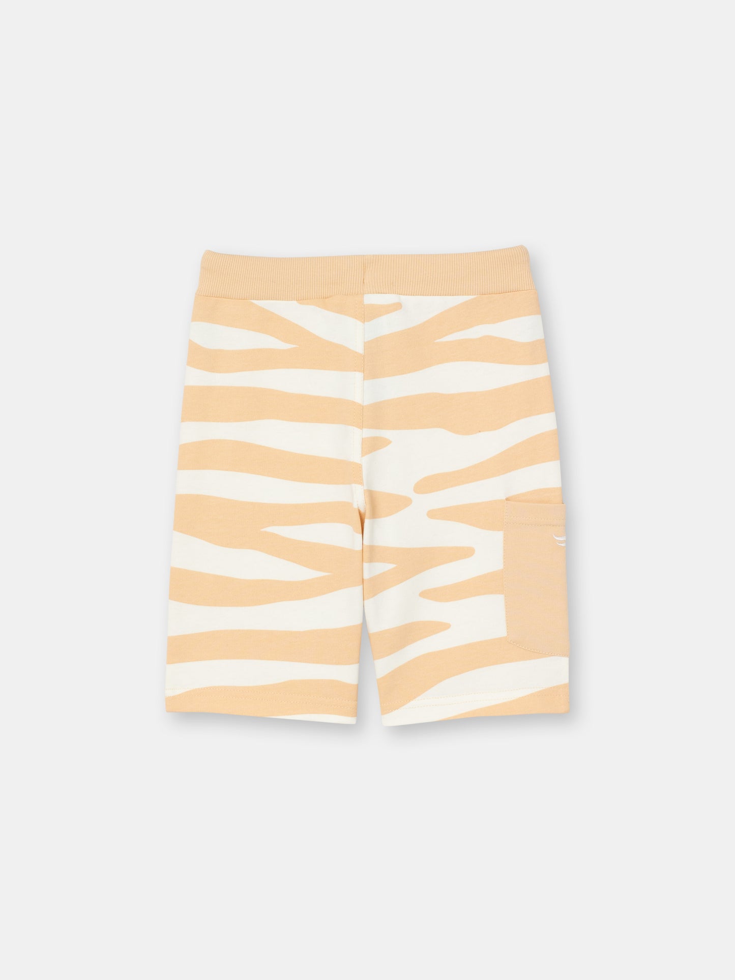 Cargo Pocket Shorts with Drawstring Waistband in (Neutral Zebra) Pattern - Ecru