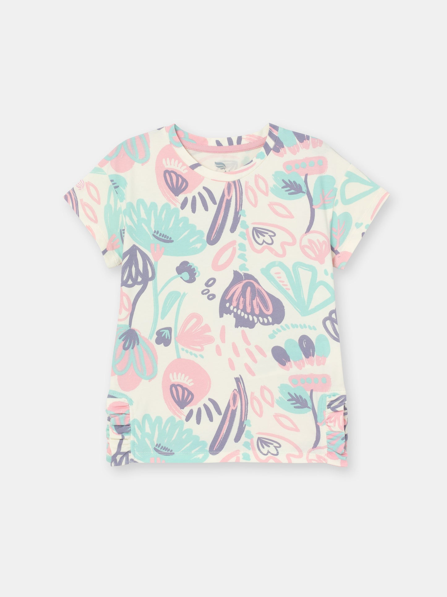 Short Sleeve T-Shirt in (Watercolor Floral) Pattern - Ecru