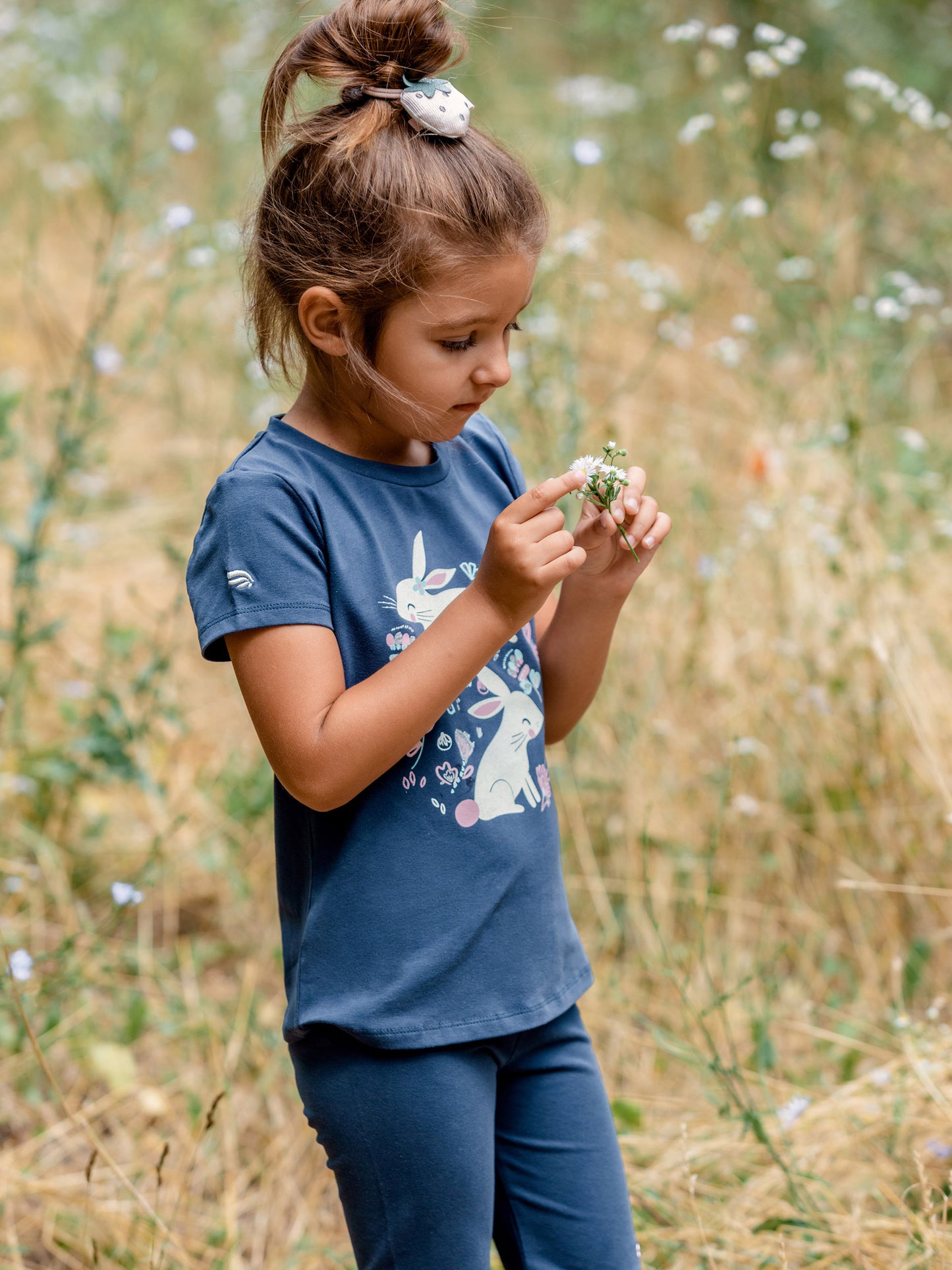 Short Sleeve T-Shirt with (Bunny Meadow) Graphic - Grey