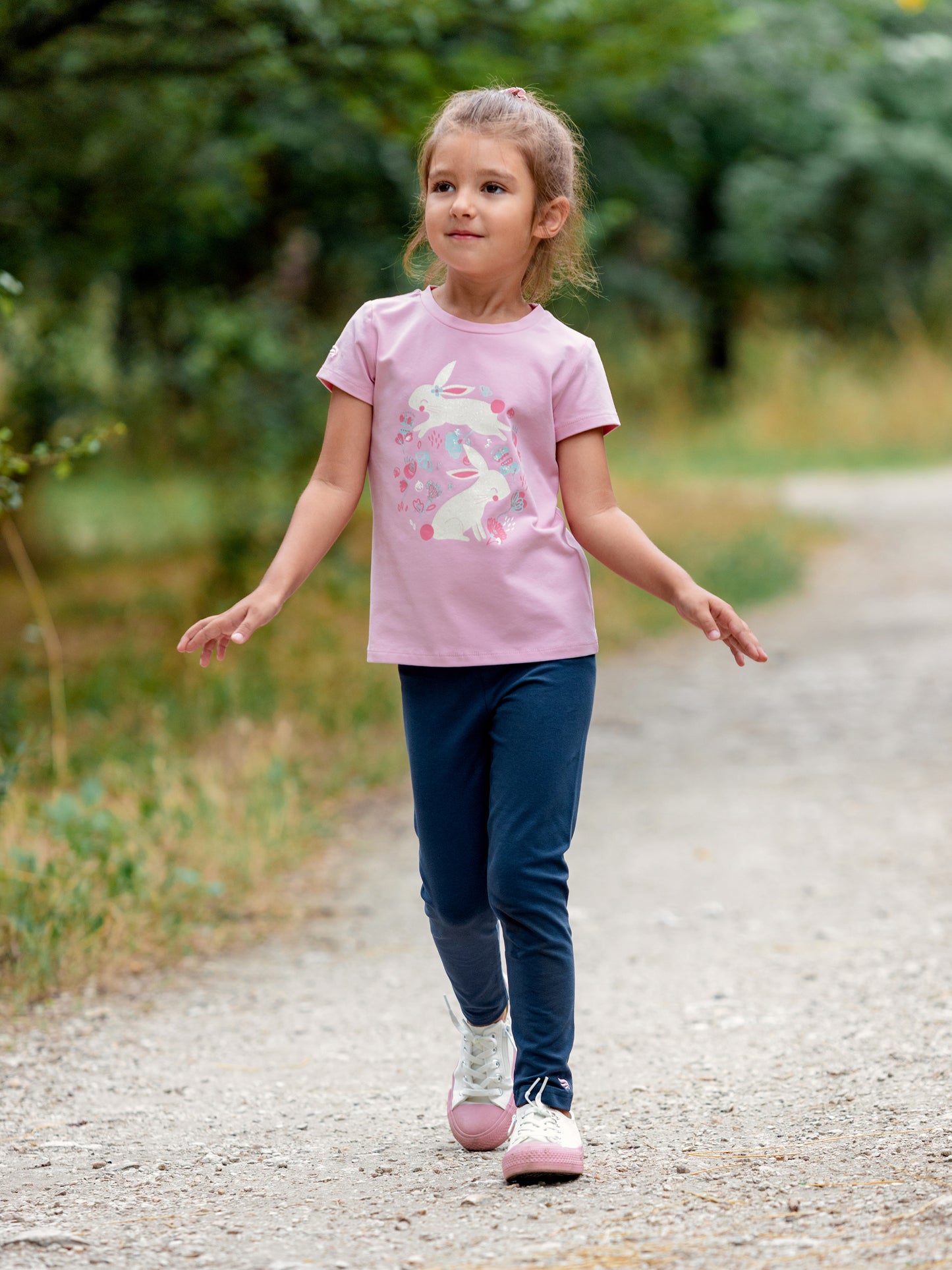 Short Sleeve T-Shirt with (Bunny Meadow) Graphic - Pink