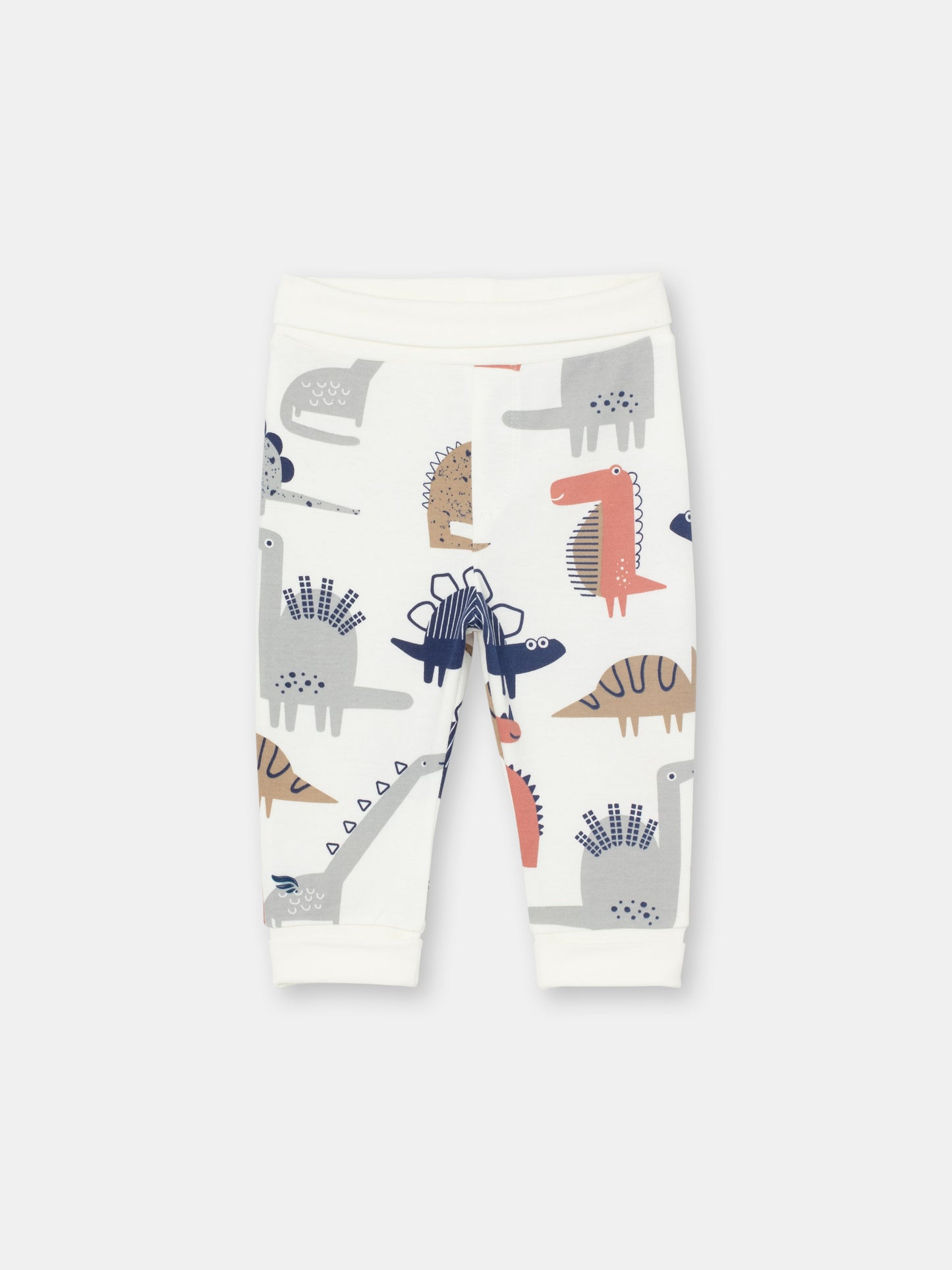 Waistband Joggers with Adjustable Cuffs in (Dino Party) Pattern - White