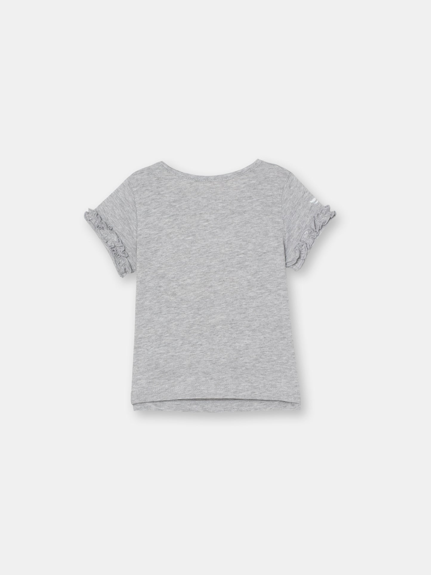 Short Ruffle Sleeve T-Shirt with (Floral Bunny) Chenille Patch Graphic - Grey