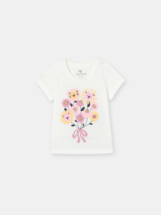 Short Sleeve T-Shirt with (Lion Bouquet) Graphic - White