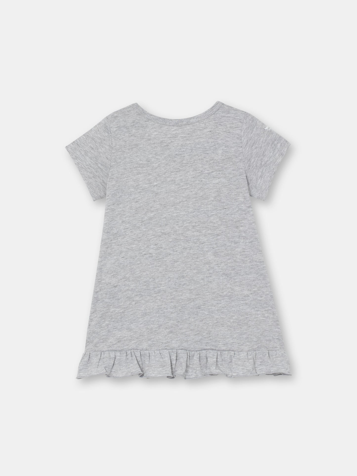 Short Sleeve Flutter Trim Dress with (Baby Kiss) Graphic - Grey