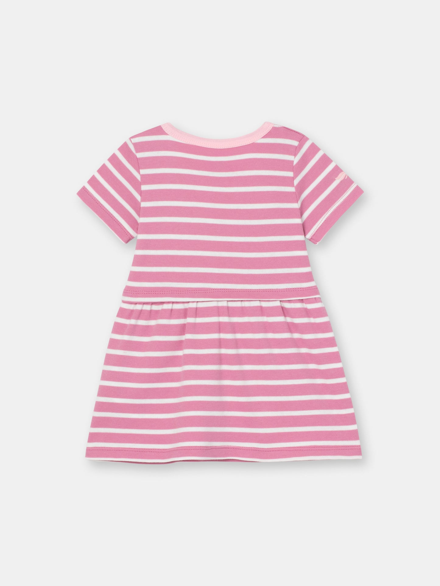 Short Sleeve Dress in (Mini Stripe) Pattern with Patch Pocket - Raspberry