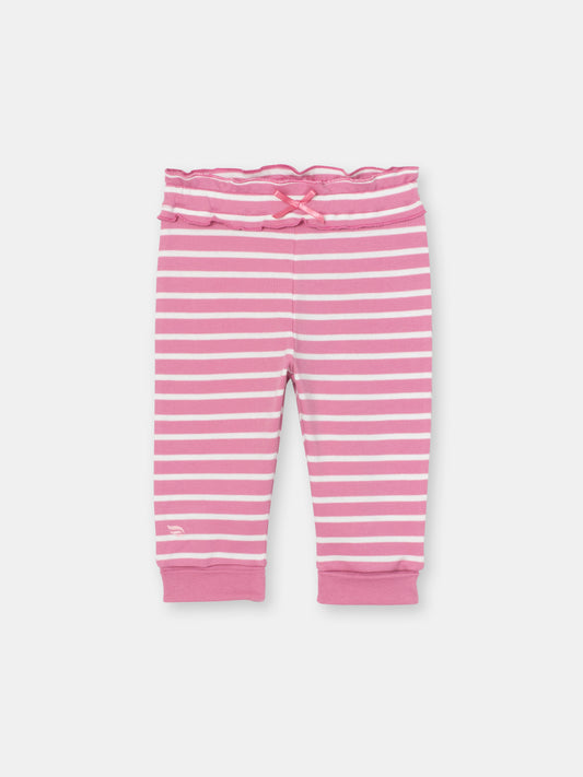 Ruffle Waistband Pants with Adjustable Cuffs in (Mini Stripe) Pattern - Raspberry