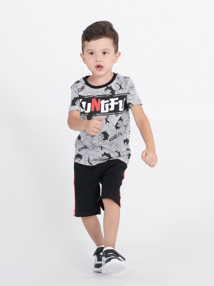 CWKB 62815-11-283 - Cherubino boys grey t-shirt with kung fu master print - model1