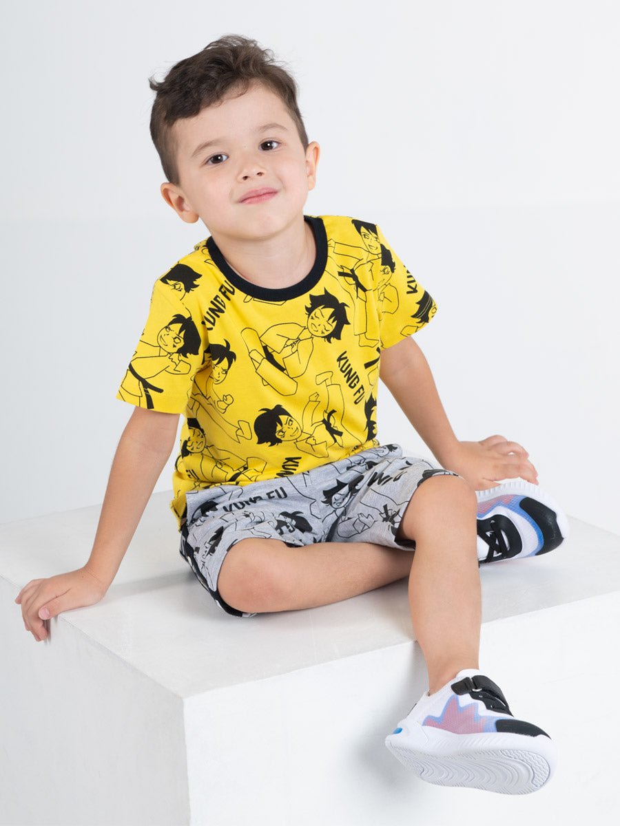 CWKB 62815-30-283 - Cherubino boys yellow t-shirt with kung fu master print - model2