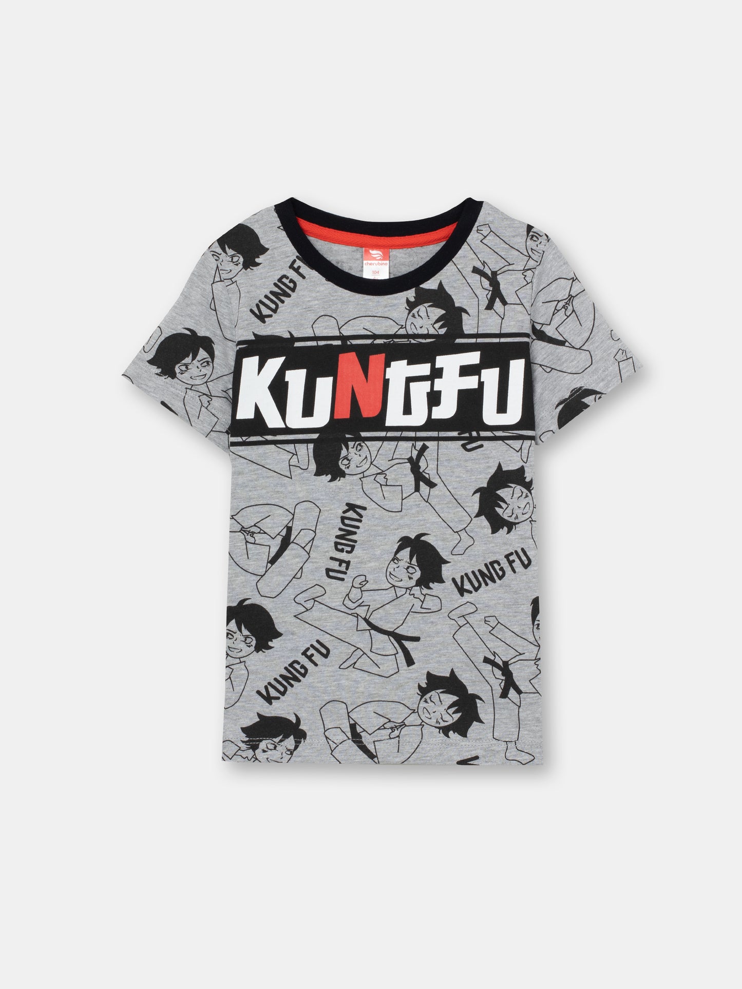 CWKB 62815-11-283 - Cherubino boys grey t-shirt with kung fu master print - front