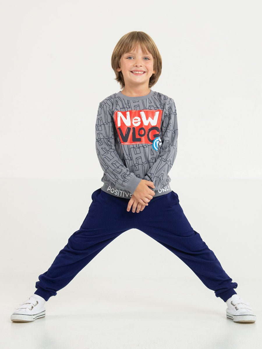 CWKB 70084-41-297 - Cherubino boys dark blue pants with super boy print - model2
