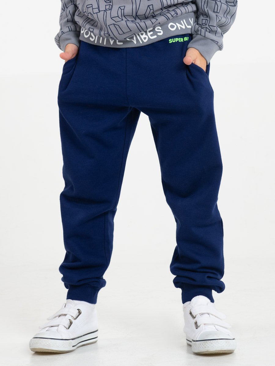 CWKB 70084-41-297 - Cherubino boys dark blue pants with super boy print - model1