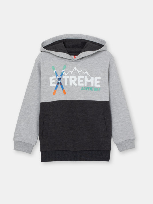 Boys Grey Hoodie with Extreme Adventure Print