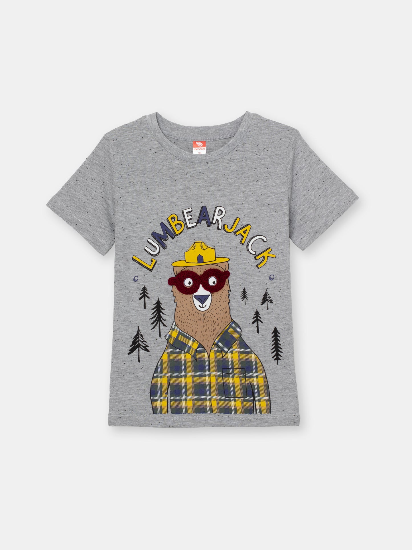 Boys Grey T-shirt with Lumbearjack Print
