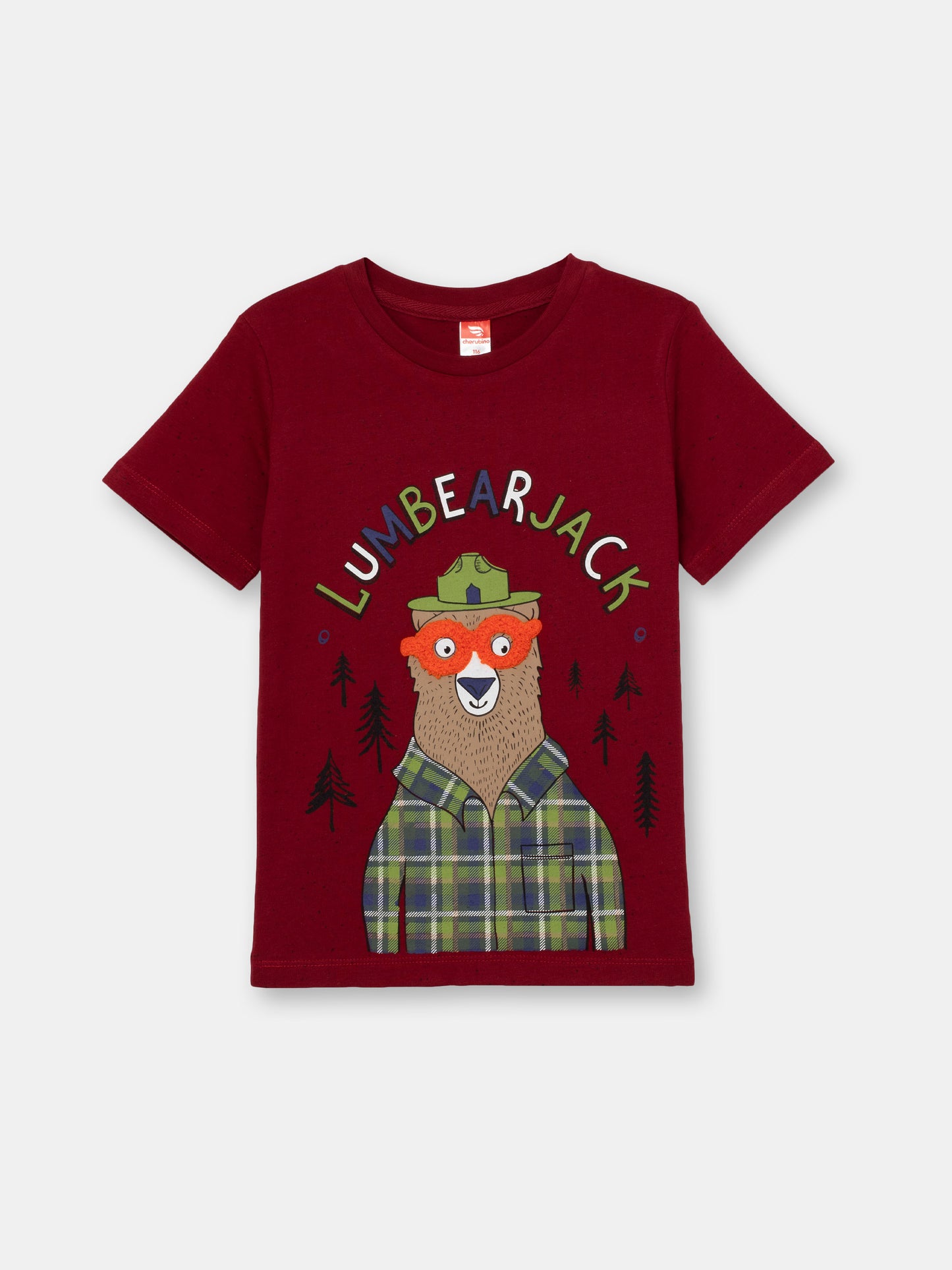 Boys Red T-shirt with Lumbearjack Print