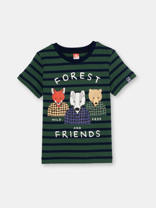 Boys Khaki T-shirt with Forest Friends Print
