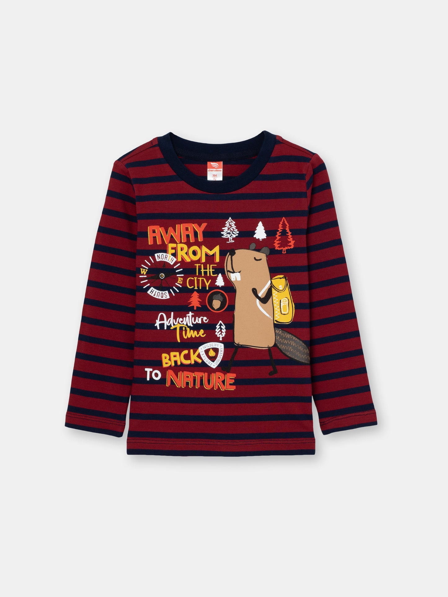Boys Red Long Sleeve T-shirt with Cool Beaver Print