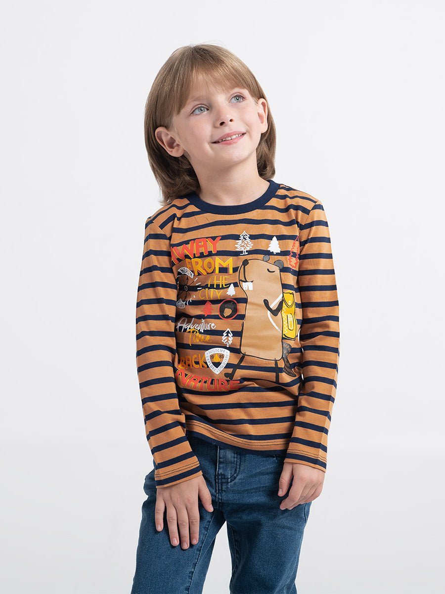 Boys Brown Long Sleeve T-shirt with Cool Beaver Print