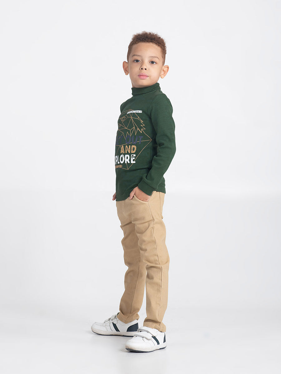 Boys Khaki Turtleneck with Explore Print