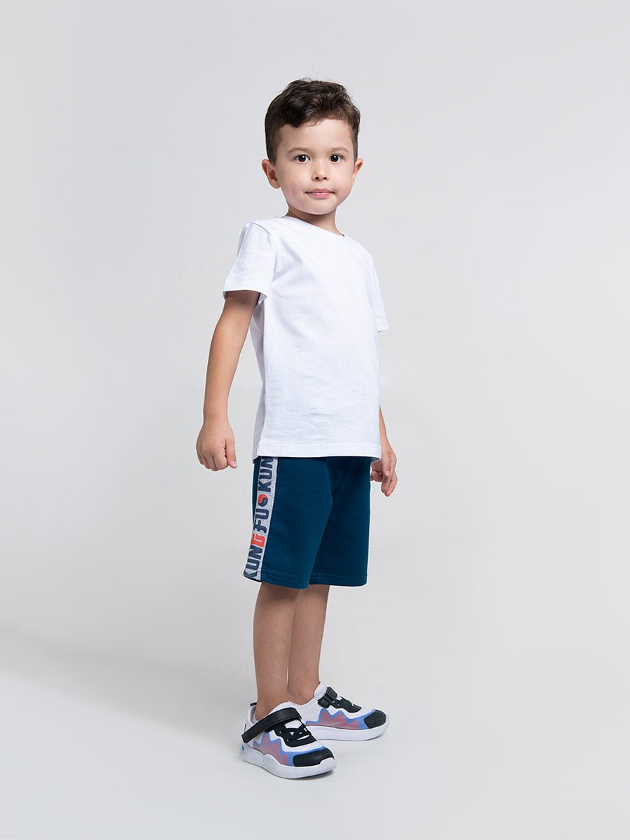 Boys Dark Blue Shorts with Kung Fu Print