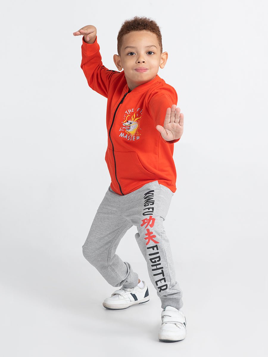 Boys Grey Pants with Kung Fu Print