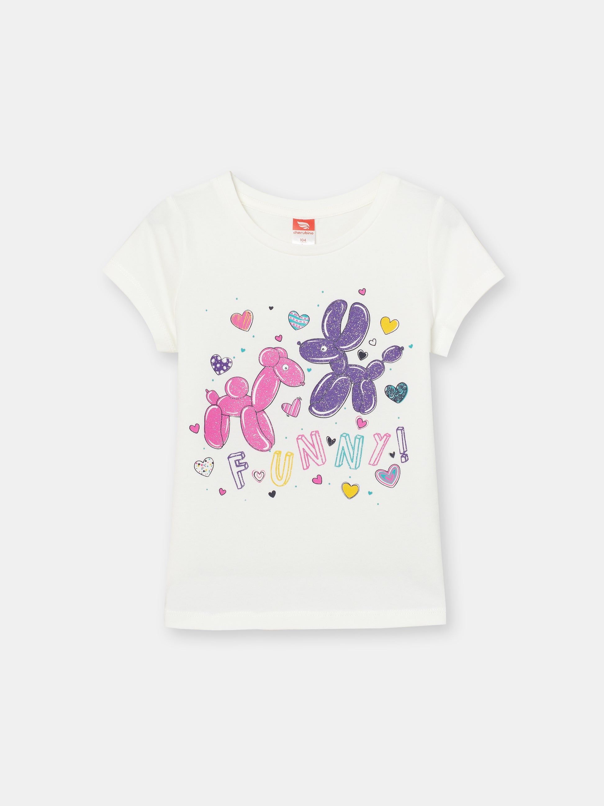 CWKG 62806-21-282 - Cherubino girls white t-shirt with balloon puppy print - front