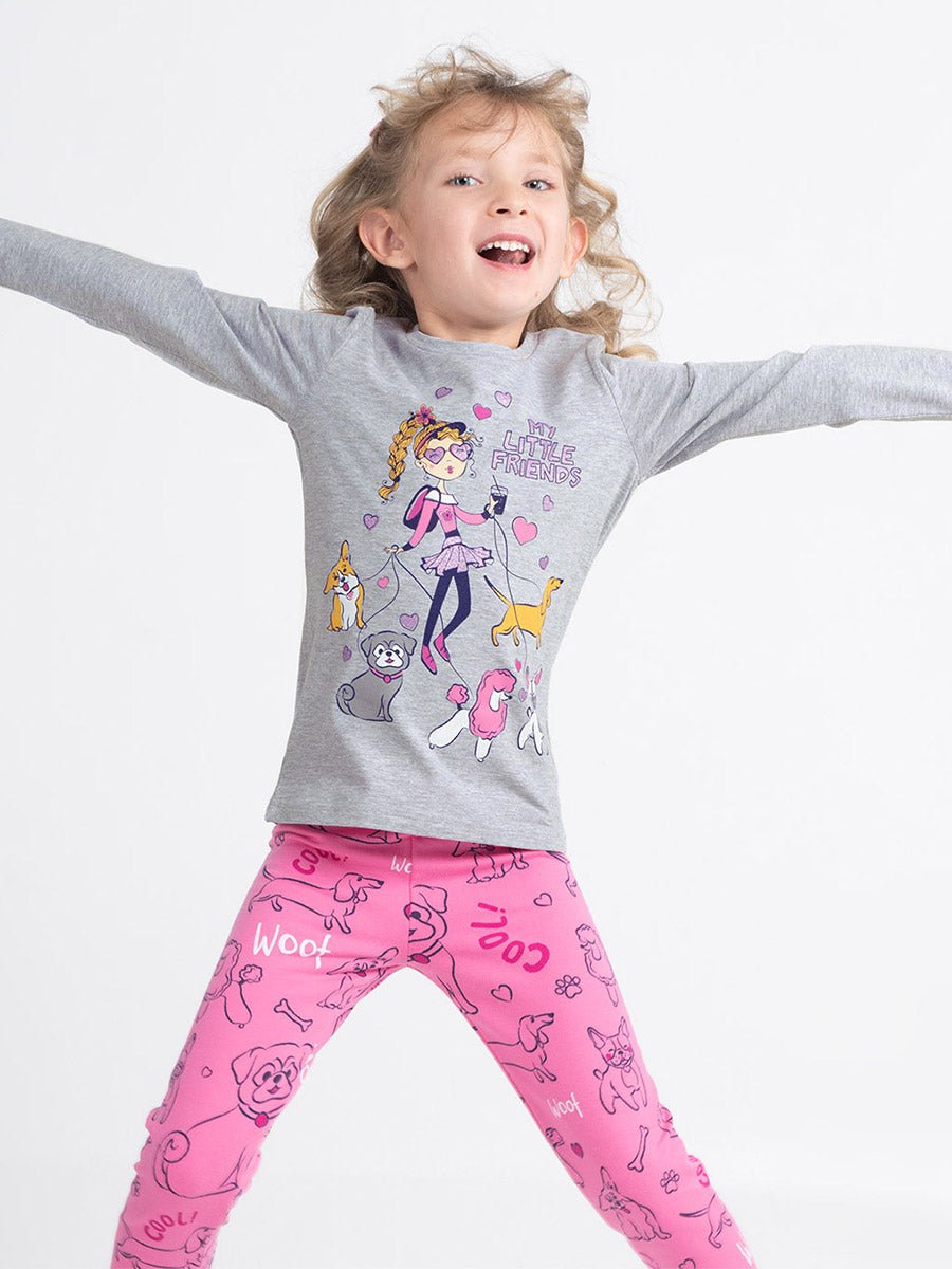 Girls Grey Long Sleeve T-shirt with Little Friends Print