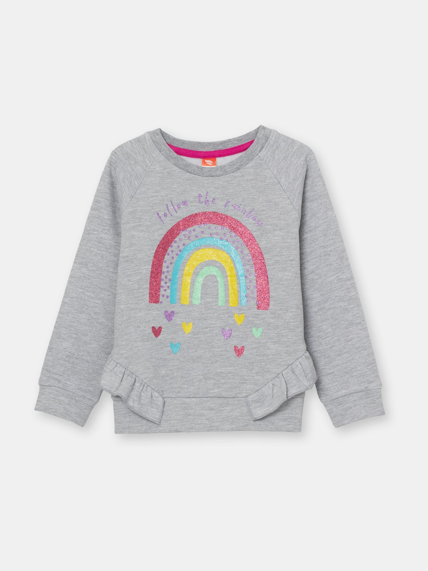 Girls Grey Sweatshirt with Follow the Rainbow Print