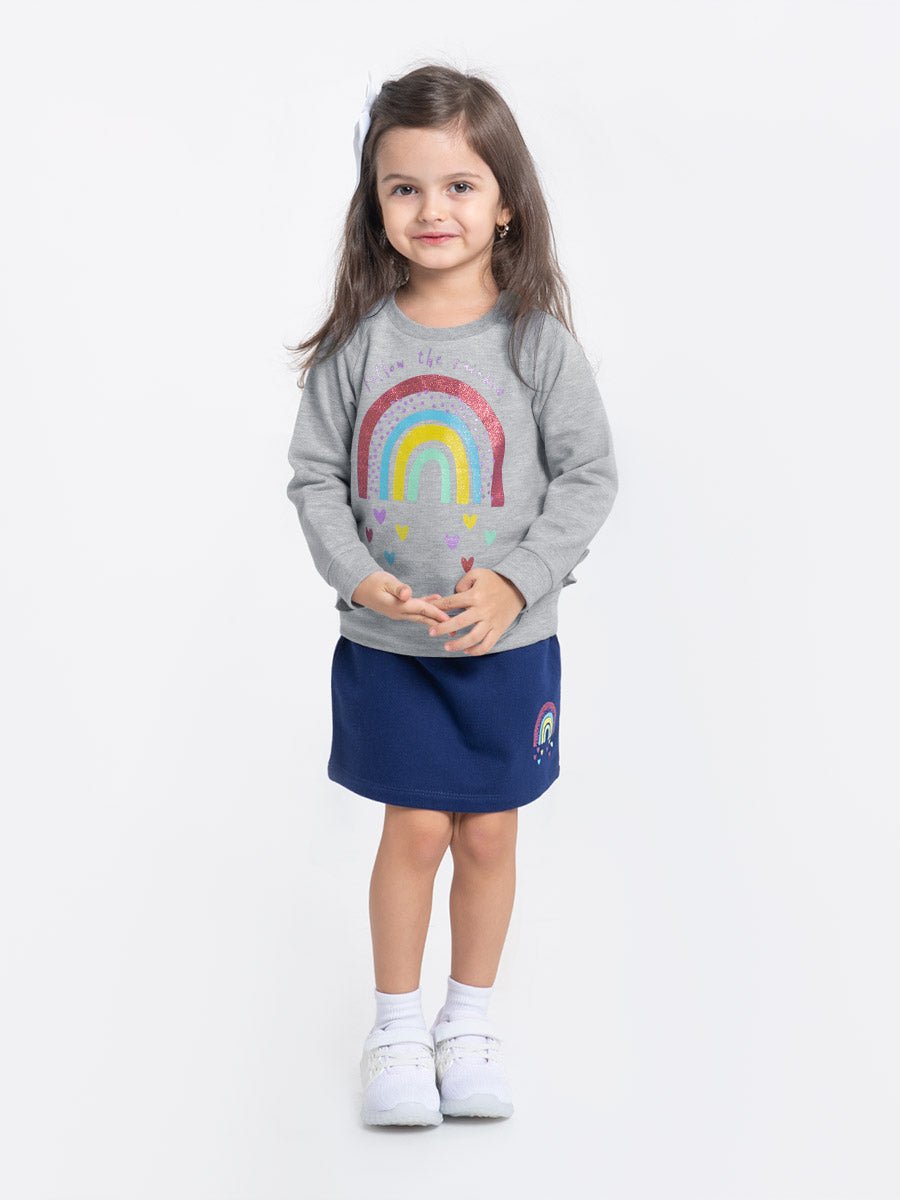 Girls Grey Sweatshirt with Follow the Rainbow Print