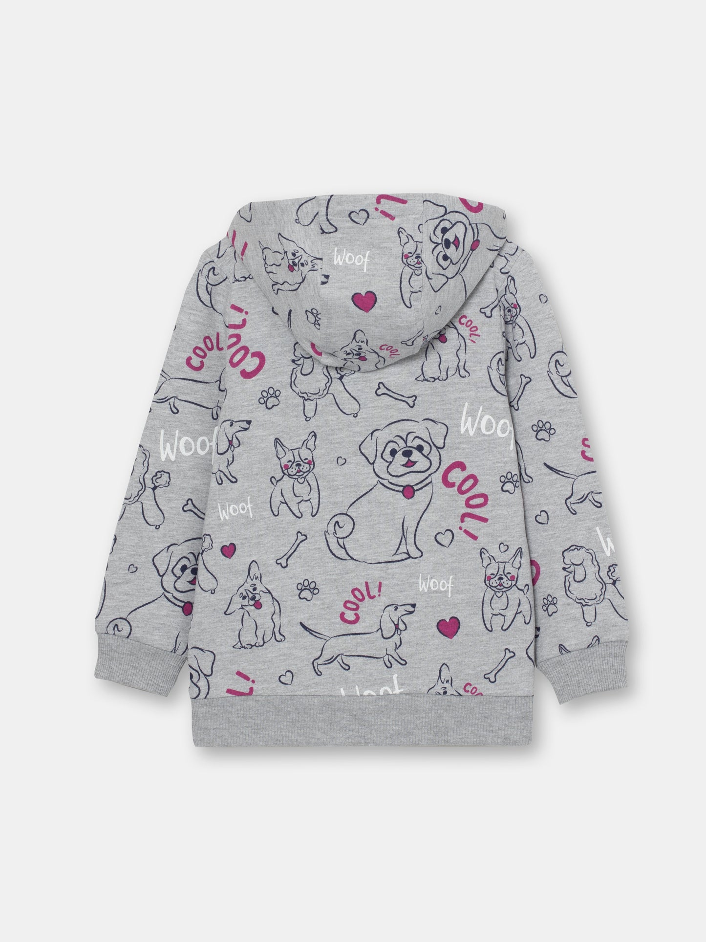 CWKG 62811-11-282 - Cherubino girls light grey melange hoodie with cute puppies print - back