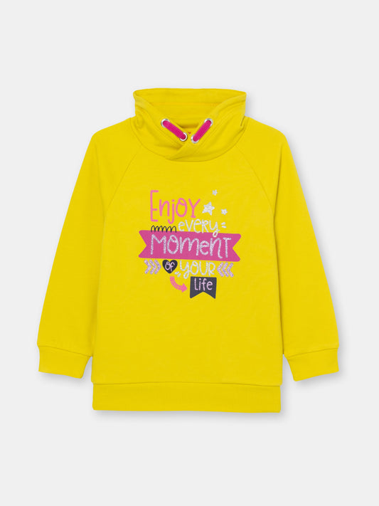 Girls Yellow Hoodie with Enjoy Every Moment Print