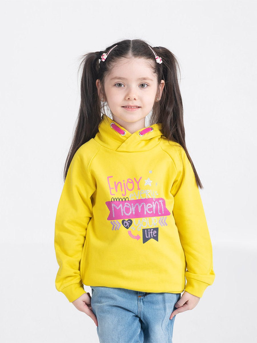 Girls Yellow Hoodie with Enjoy Every Moment Print
