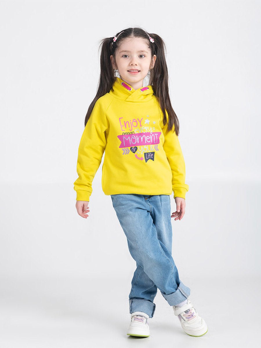 Girls Yellow Hoodie with Enjoy Every Moment Print