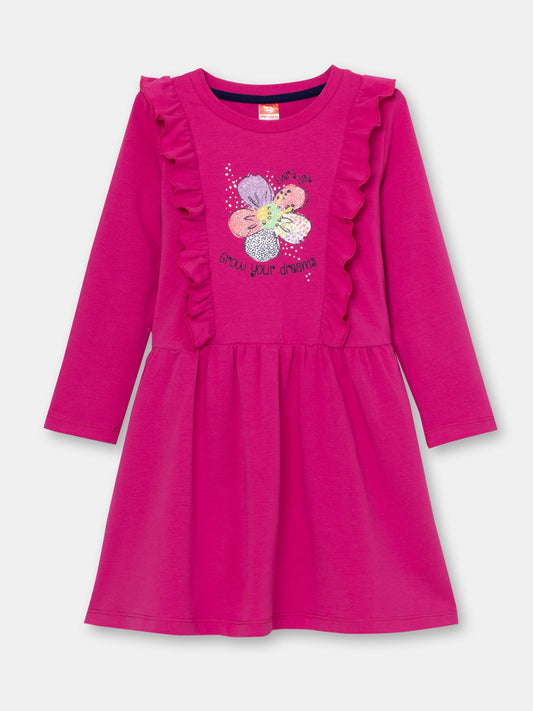 CWKG 62813-46-282 - Cherubino girls raspberry dress with flower print - front
