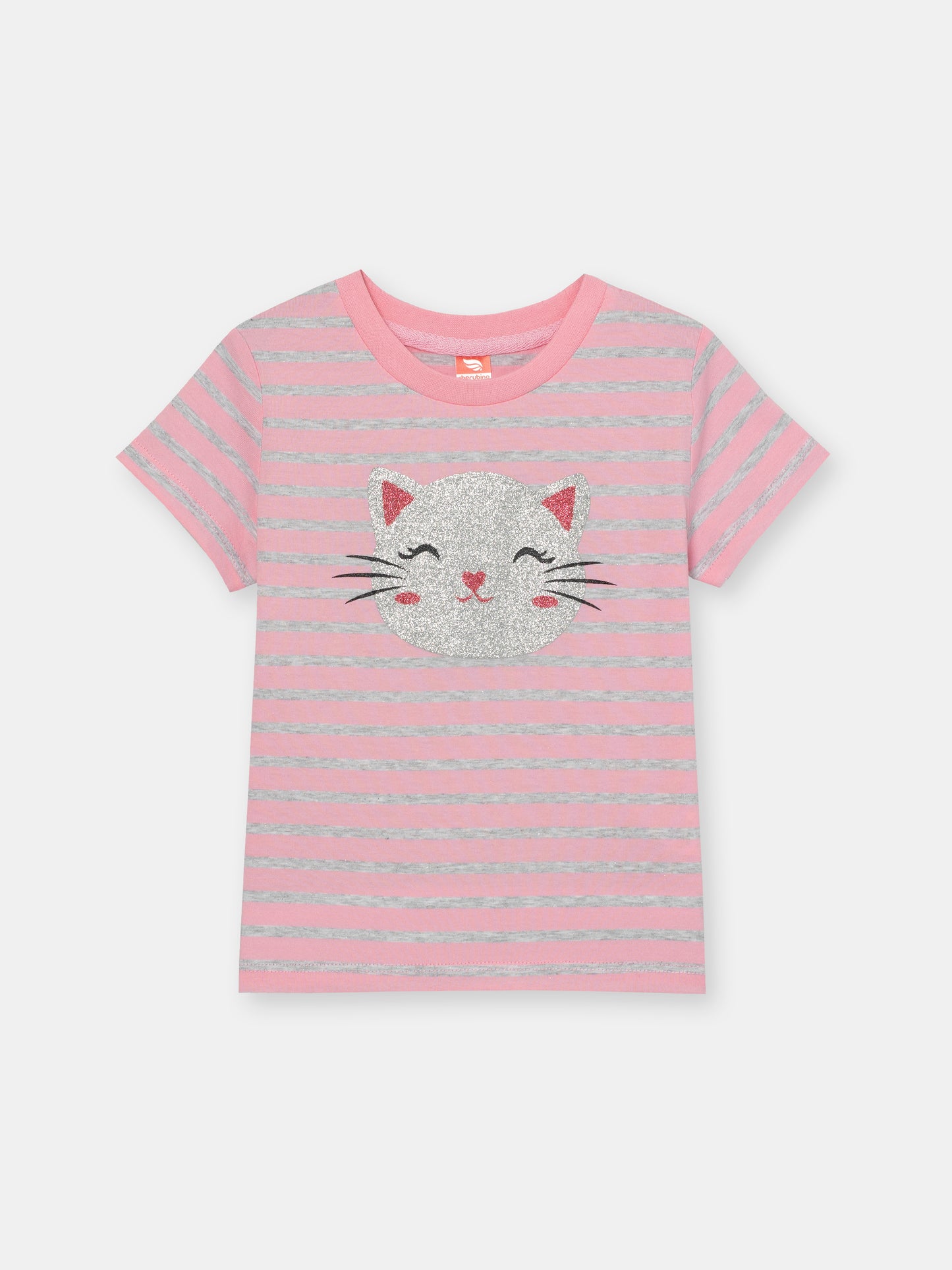 CWKG 62844-27-286 - Cherubino girls cotton candy pink t-shirt with glitter kitten print - front
