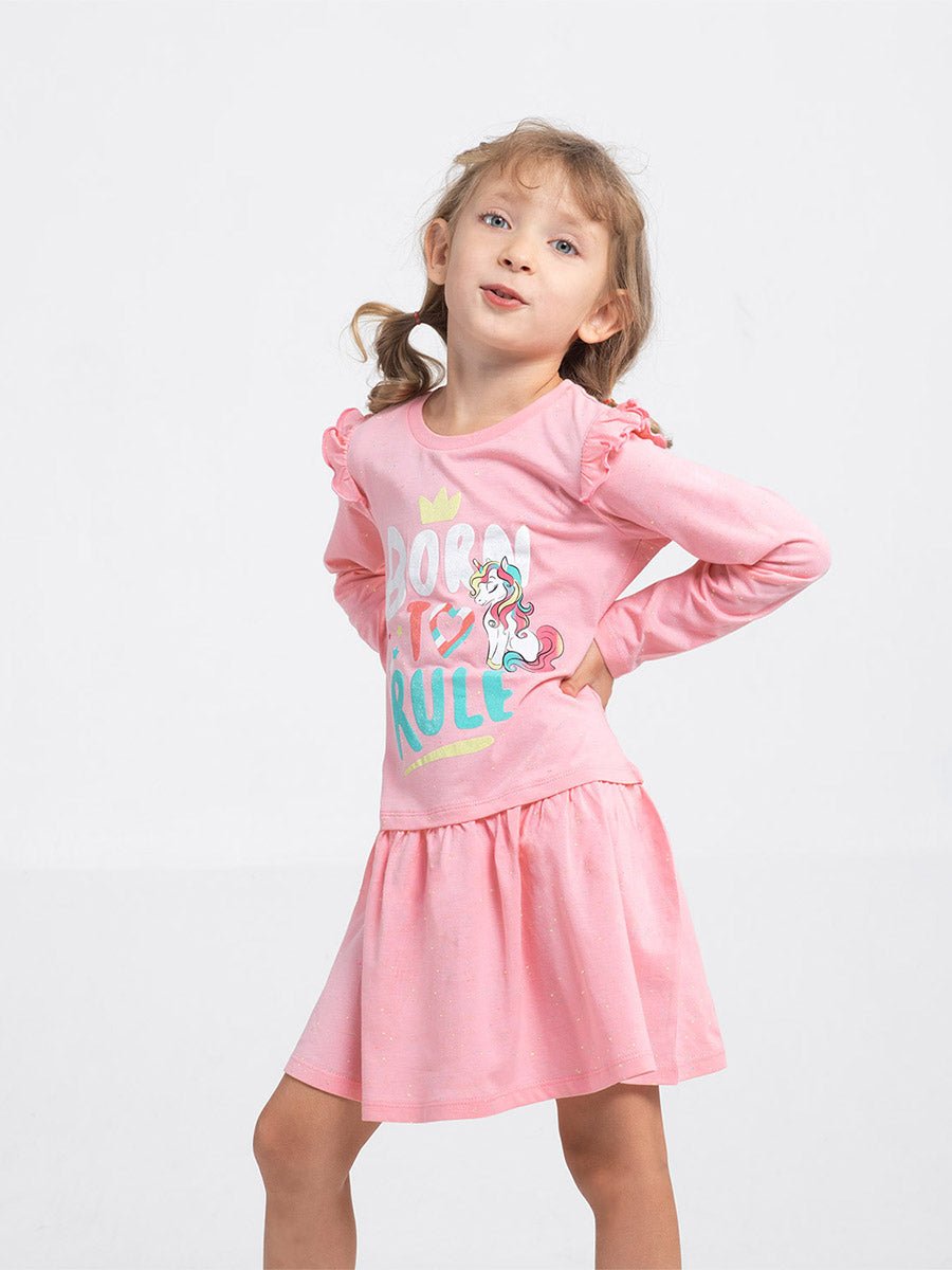 Girls Pink Dress with Born to Rule Print