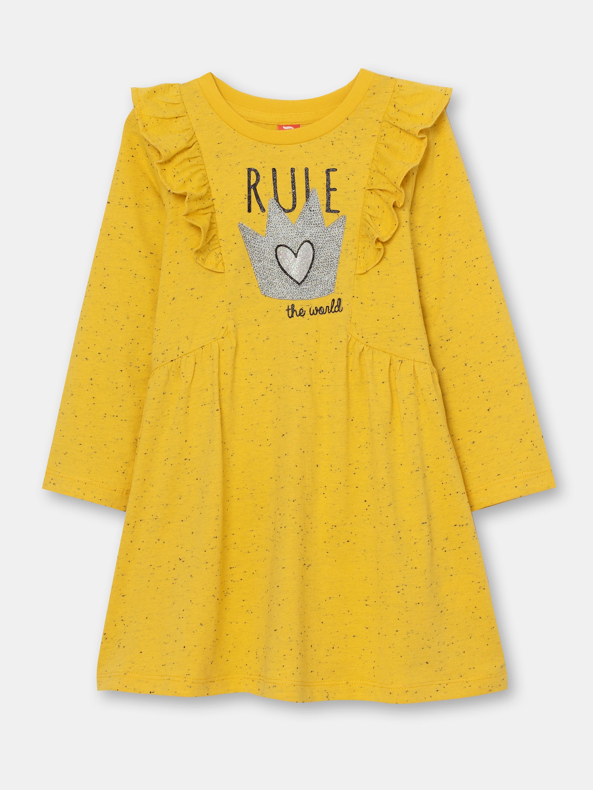 CWKG 62888-30-290 - Cherubino girls yellow dress with rule the world print - front