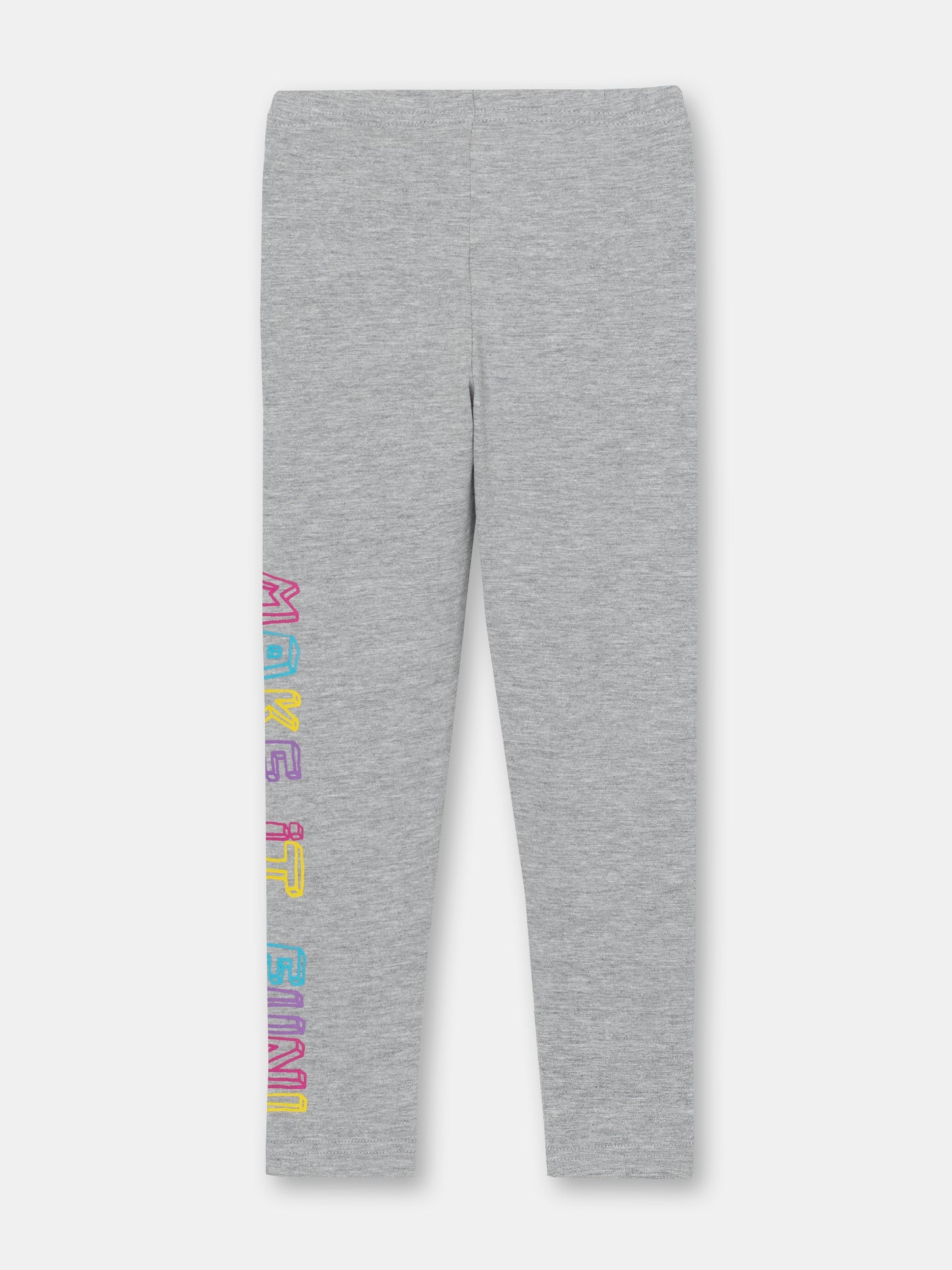 CWKG 70070-11-282 - Cherubino girls light grey melange leggings with make it fun print - back